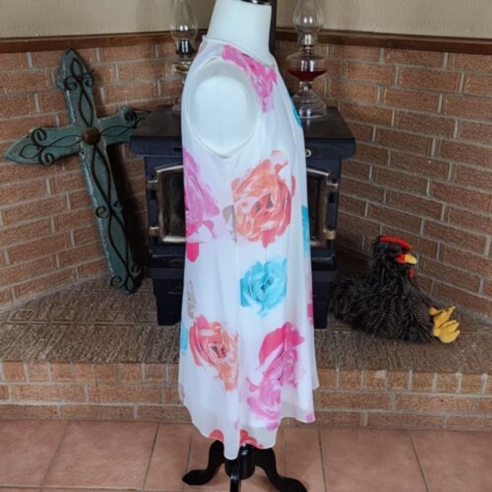 Calvin Klein White Floral Shift Dress Size 8 - Picture 4 of 5